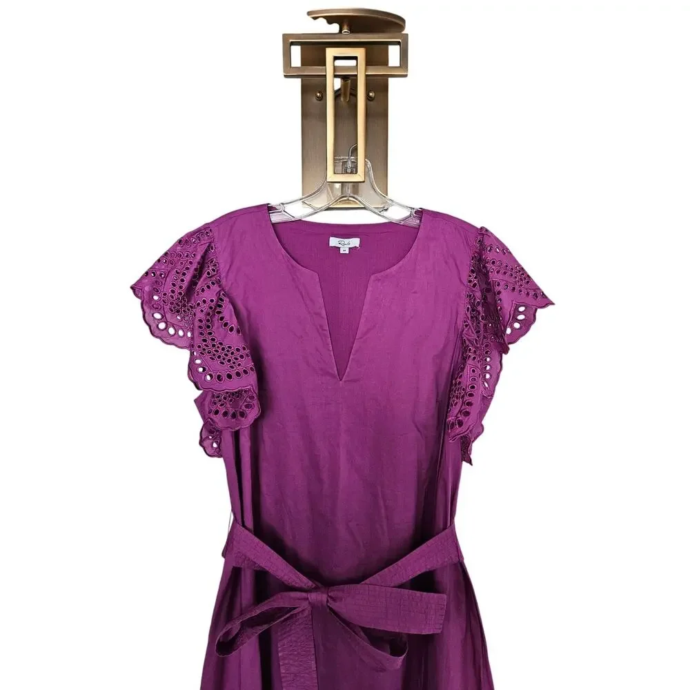 Rails Purple Magenta Berry Gia Dress Cotton Poplin Eyelet Midi Dress Size Medium